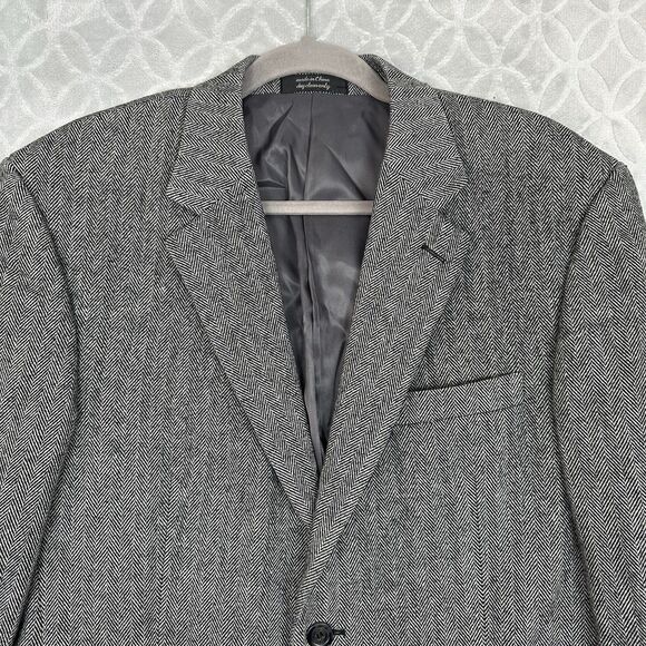 Andrew Fezza Wool Camel Hair Blazer Men 40S Gray Herringbone Suit Jacket Classic - Picture 3 of 12